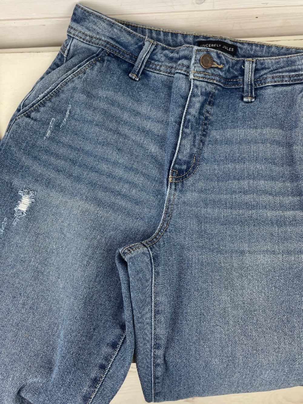 Sincerely Jules Distressed Blue Denim Cargo Jeans Juniors Size 5